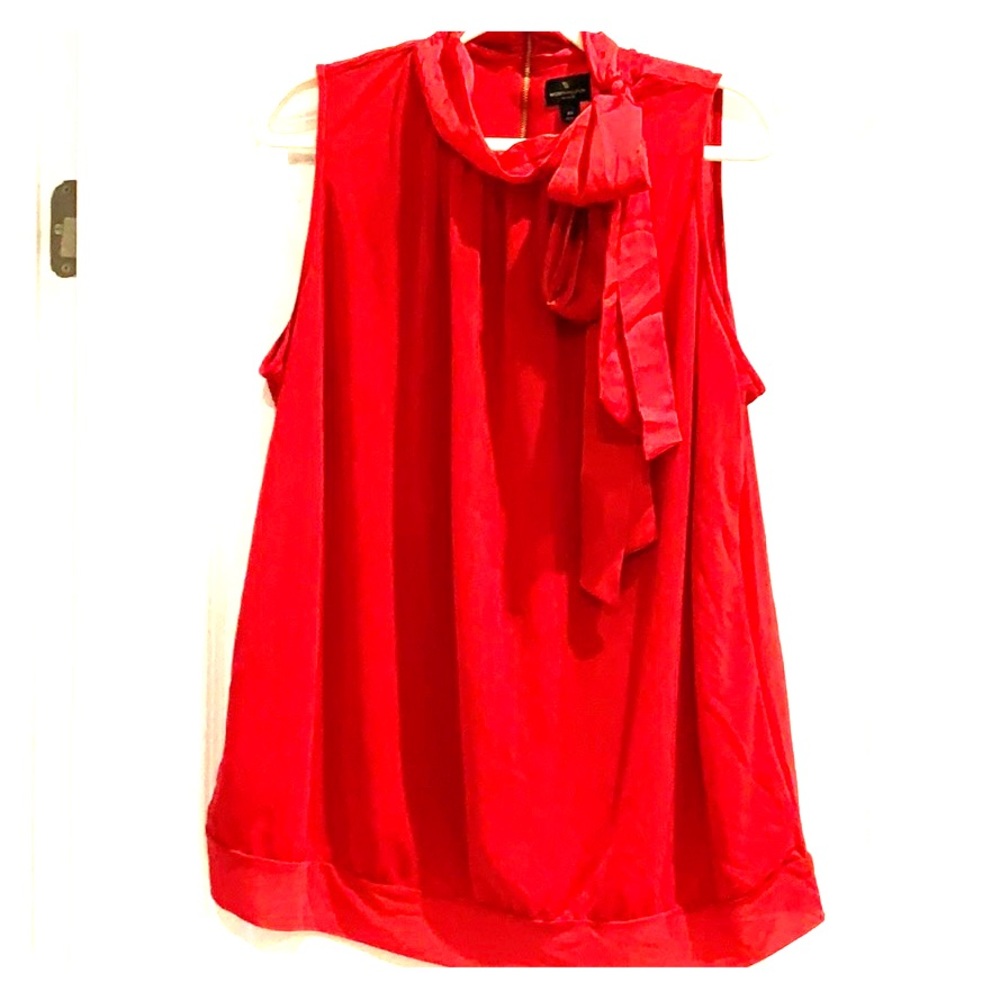 Worthington sleeveless tie- neck banded blouse